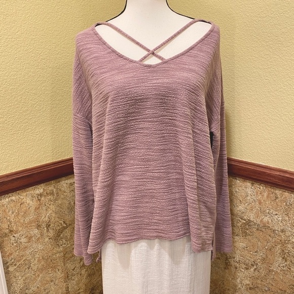 American Eagle Soft Cozy Stretchy Top Blouse Mauve Criss Cross Front Size Large - Picture 1 of 9